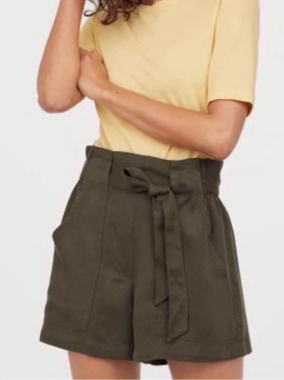 H&M Olive Green High-Waist Tie-Front Women's Shorts